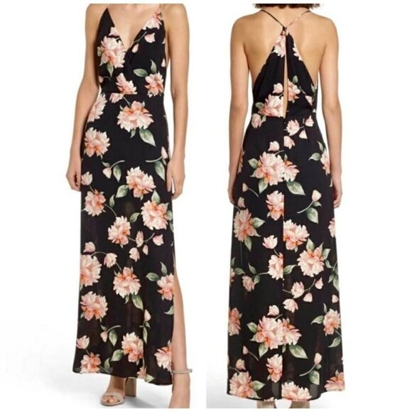 Lush Black Floral Maxi Dress Size Small - Picture 1 of 11